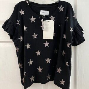 Current/Elliott Ruffle Roadie Black Foil Star Tee Size 0